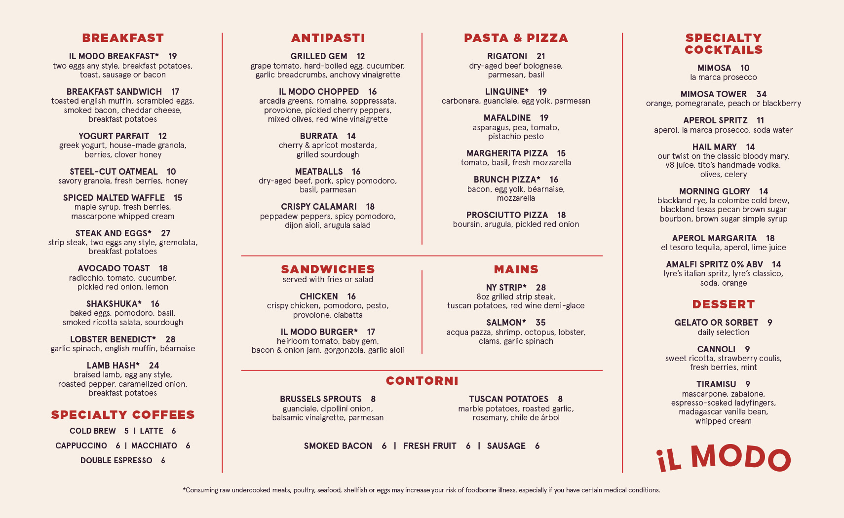Il Modo Brunch Menu Summer 2024