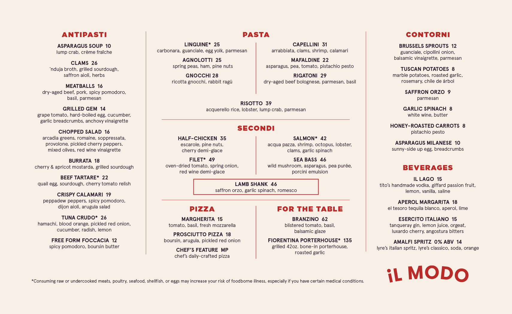 Il Modo Dinner Menu Summer 2024
